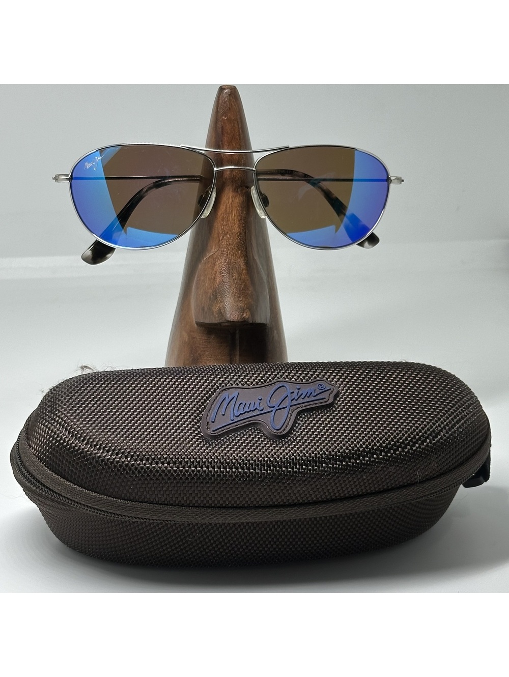 Maui Jim Baby Beach Silver Aviator Sunglasses with Blue Mirror Lenses